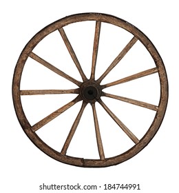 Old wooden wheel isolated on white background