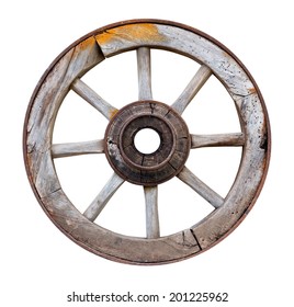 Old Wooden Wheel On A White Background