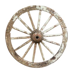 Old Wooden Wheel,isolated On White Background.
