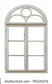 Old Wooden Window With Arch On White Background