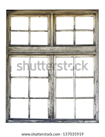 Old wooden window on white background