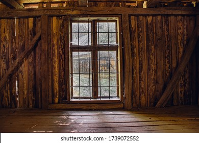 Old Wooden Window, View From Inside An Old Abandoned House