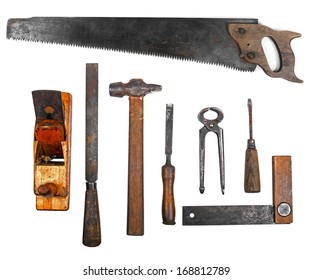 old work tools isolated on white background