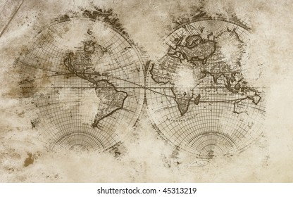 Old World Map In A Beautiful  Background With Amazing Colors.