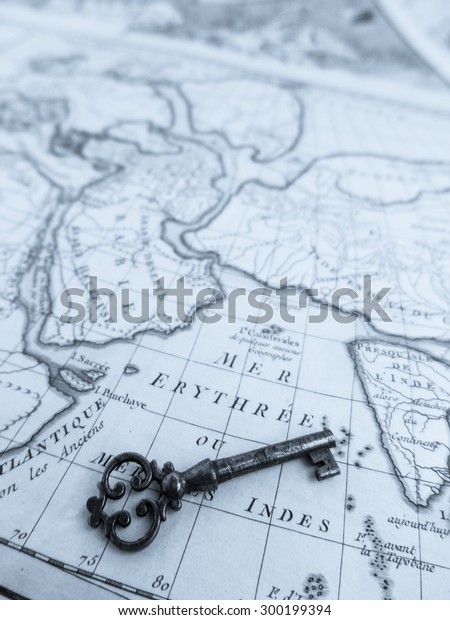 Old world map and\
key