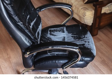 Old Worn Black Office Chair Damage