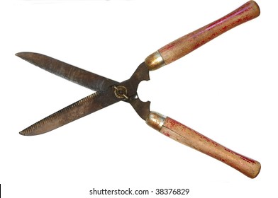 Old, Worn Gardening Shears. Isolated On White