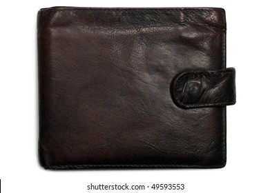 Old Worn Grungy Reddish Brownish Black Brown Grunge Leather Wallet, Isolated, With Slight Shadow