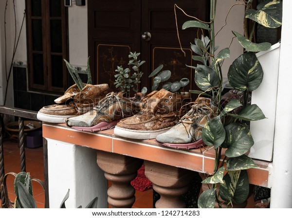 Old Worn Out Leather Shoes Can Stock Photo Edit Now 1242714283