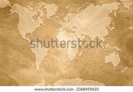 Old worn and yellowed world map