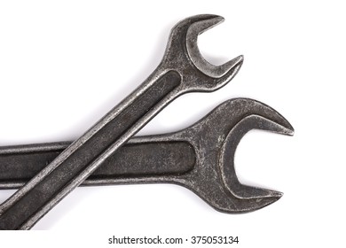 old wrenches closeup isolated on white background - Shutterstock ID 375053134