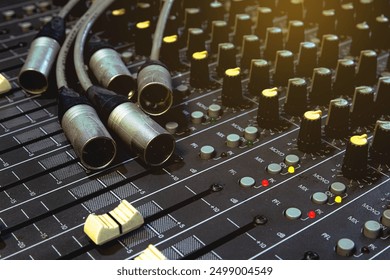 Old XLR input cable on a mixer. Very old analog systems, especially cables that are corroded due to use, but still require durable use.