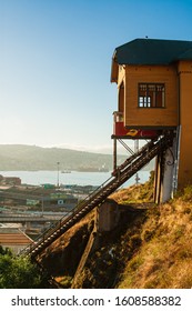 Old Yellow Elevator In Hill Of Valparaiso, Chile