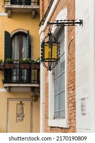 Old Yellow Street Light Lantern In Venice, Italy 