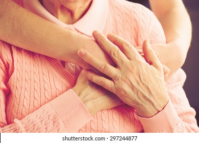 Old And Young Hands Hug, Closeup