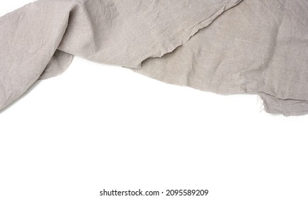 Olded Gray Linen Tea Towel On White Background, Top View