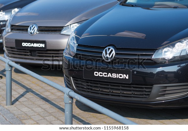 OLDENZAAL NETHERLANDS - APRIL 9, 2017: VW\
occasions for sale. Volkswagen is the number one of the most sold\
cars in the\
netherlands