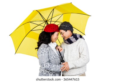 Older asian couple under umbrella on white background - Powered by Shutterstock