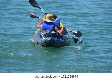 Older Couple Kayaking On Biscayne Bay Off Miami Beach,Florida