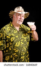 Older Man Giving A Toast With A Frozen Drink.