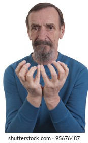 Older Man Showing Yoga Posture On White Background