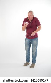 Older Mature Man In Casual Dress. Sneezing With Cold. Glasses. Concept Health And Well Being