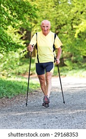 Older Senior Nordic Walking For Better Fitness