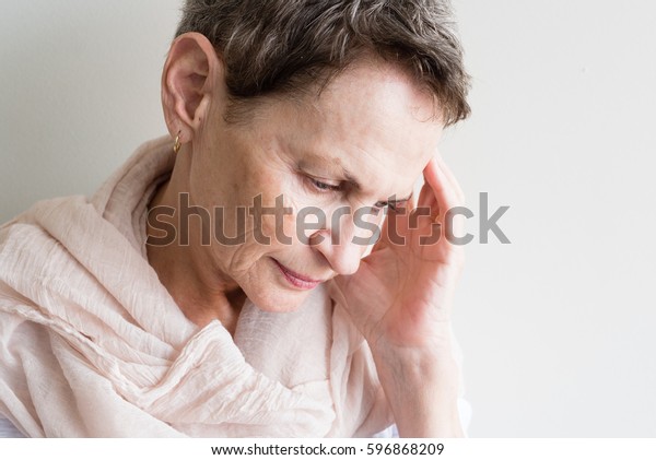 Older Woman Short Hair Cream Scarf Stock Photo Edit Now 596868209