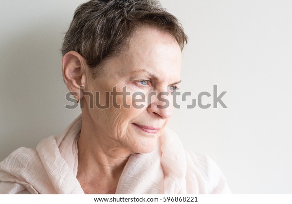 Older Woman Short Hair Cream Scarf Stock Photo Edit Now 596868221