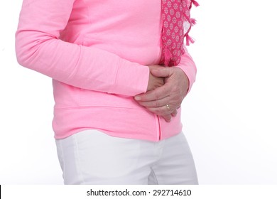Older Woman With Tummy Ache Isolated