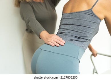 Older Woman, Yoga Teacher, Setting Up Correct Back Positions, Stretches And Spinal Health