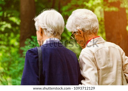Older women laugh. Happy ladies are fooling around the park. Friendship has been tested for years.