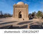 The oldest monument of Central Asian monumental architecture is the Samanid dynastic mausoleum in the historical center of the city on a sunny day, Bukhara, Uzbekistan