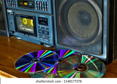 Old-fashioned Audio Is Rarely Used Now.Radio Cassette Is Obsolete With Cds.Audio In The 80s,2000s.