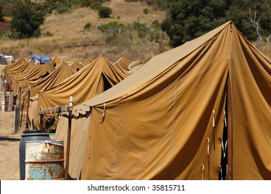Old-fashioned camping tents; Soquel, California