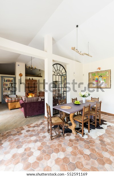 Oldfashioned Dining Room Table Chairs Connected Stock Photo Edit Now 552591169
