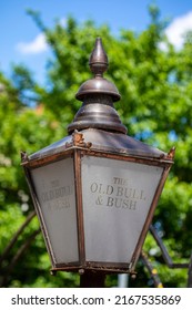 Old-fashioned Street Lamp At The Old Bull And Bush Public House In Hampstead, London, UK. The Pub Was Made Famous By The Music Hall Song Down At The Old Bull And Bush By Florrie Forde.