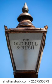 Old-fashioned Street Lamp At The Old Bull And Bush Public House In Hampstead, London, UK. The Pub Was Made Famous By The Music Hall Song Down At The Old Bull And Bush By Florrie Forde.