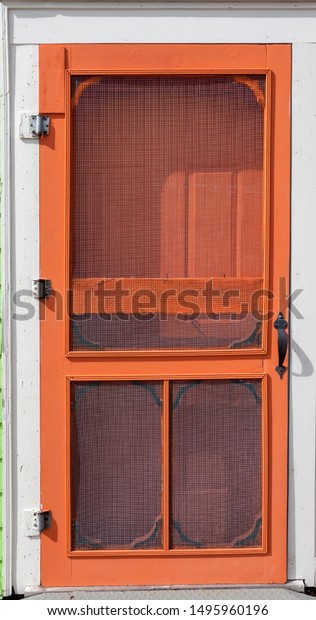 Oldfashioned Wooden Screen Door Painted Bright Stock Photo