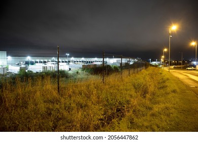 OLDHAM, UK - OCTOBER 12, 2012: A Lorry Depot For A Supermarket Near The M62 At Junction 21 In The Early Morning, Manchester, UK