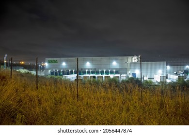 OLDHAM, UK - OCTOBER 12, 2012: A Lorry Depot For A Supermarket Near The M62 At Junction 21 In The Early Morning, Manchester, UK