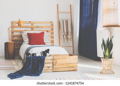 Oldschool Teenager Bedroom Interior With Wooden Furniture, Real Photo