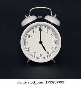 Old-style Alarm Clock, Black And White, It's Five Oclock.