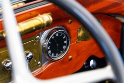 Oldtimer, Car, Wood-covered, Dashboard, Clock