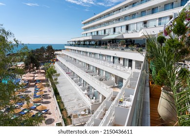 OLIMP, ROMANIA - AUGUST 19, 2020: Olimp Luxurious Holiday Resort, Hotels And Beach At The Black Sea During Summer With Crowded People Enjoying The Hot Weather