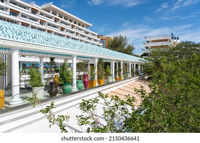 OLIMP, ROMANIA - AUGUST 19, 2020: Olimp Luxurious Holiday Resort, Hotels And Beach At The Black Sea During Summer With Crowded People Enjoying The Hot Weather