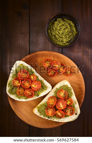 Bread Roll with Pesto and Roasted Tomato