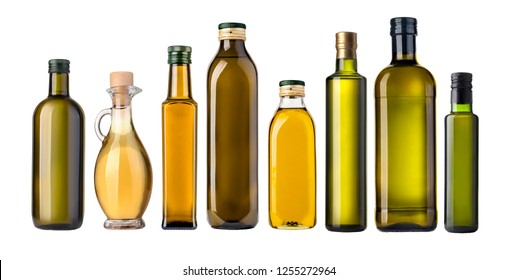 Olive Glass Oil Bottle On White Background