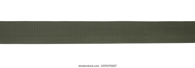Olive green nylon fastening belt, strap isolated on white background.