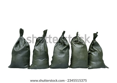 Olive green sandbags isolated on white background with clipping tool. They are good for flood control, to protect doors or to divert water.